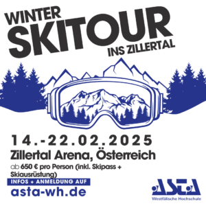 Winter Skitour ins Zillertal: vom 14.-22.02.2025, Zillertal Arena, Österreich, ab 650 Euro pro Person (inkl. Skipass und Skiausrüstung), Infos und Anmeldung auf asta-wh.de